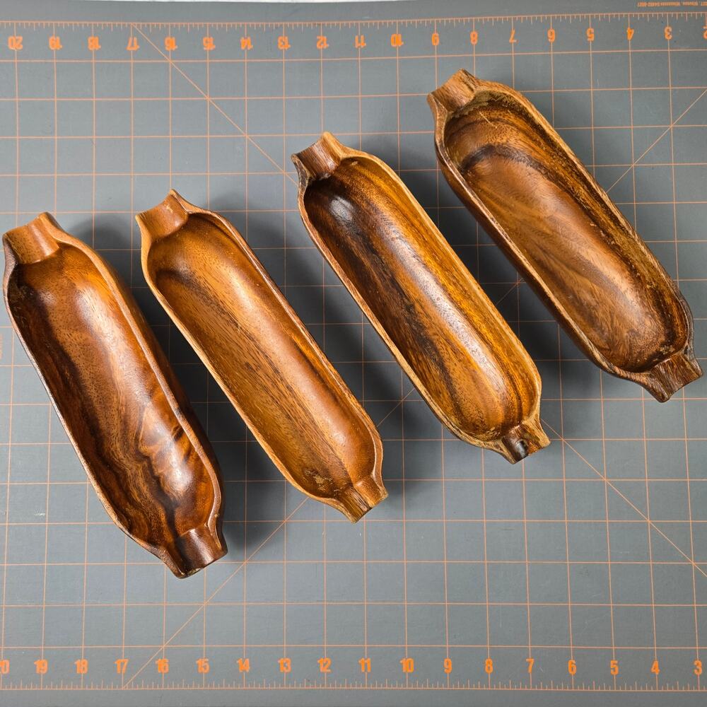 Vintage Midcentury Monkeypod 4 Corn on the Cob Holders Summer Cookouts BBQ Tiki